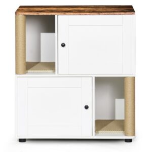 Double Cat Litter Box Enclouse,Cat Litter Box Enclosure For 2 Cats, Cat Litter Cabinet, Double Litter Box Enclosure With Shelve, Fit Most Of Litter Box, White Vintage