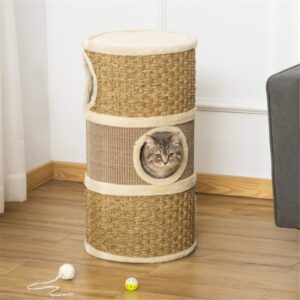 wooden cat climbing tower with house