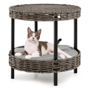 2 tier rattan cat bed with washable cushion