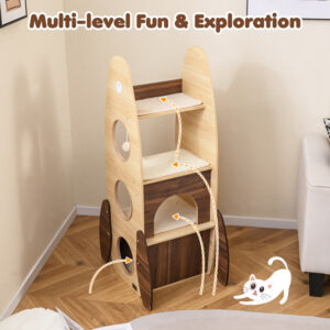 large wooden cat tower with sisal scratching pad