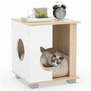 wooden cat house nightstand