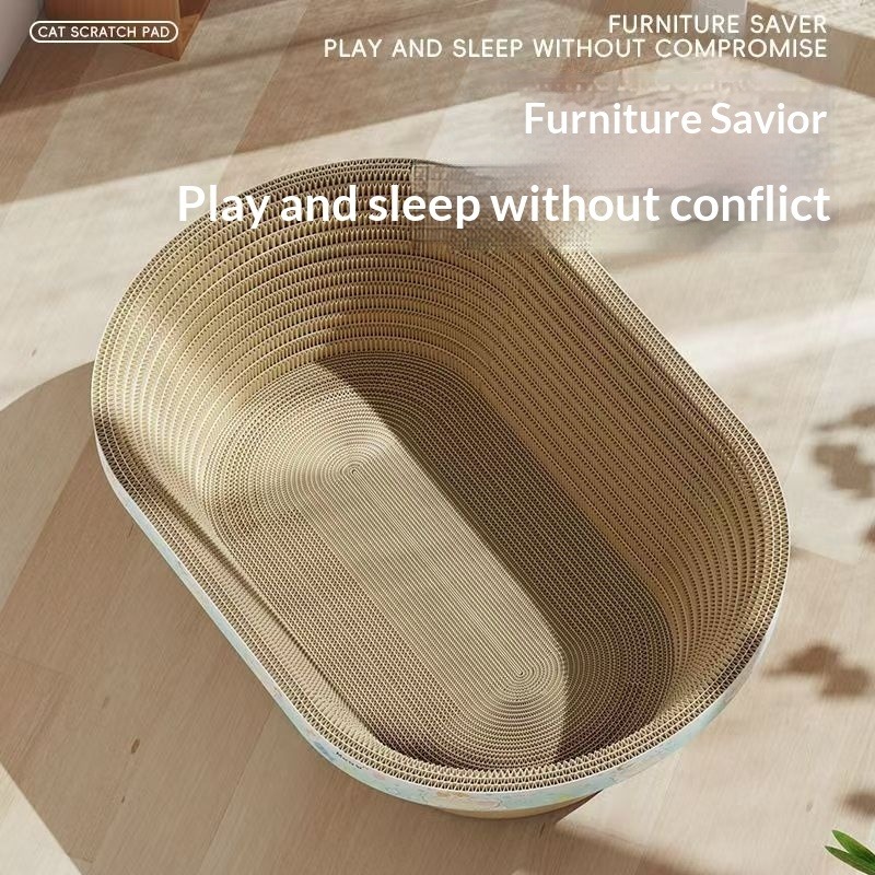 Oval-Shaped Cat Scratching Post With A Deep Corrugated Paper Basin, Suitable For Cats To Scratch And Use As A General Cat Bed - Image 8