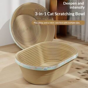 Oval-Shaped Cat Scratching Post With A Deep Corrugated Paper Basin, Suitable For Cats To Scratch And Use As A General Cat Bed