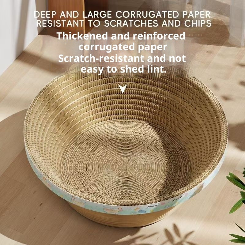 Oval-Shaped Cat Scratching Post With A Deep Corrugated Paper Basin, Suitable For Cats To Scratch And Use As A General Cat Bed - Image 7